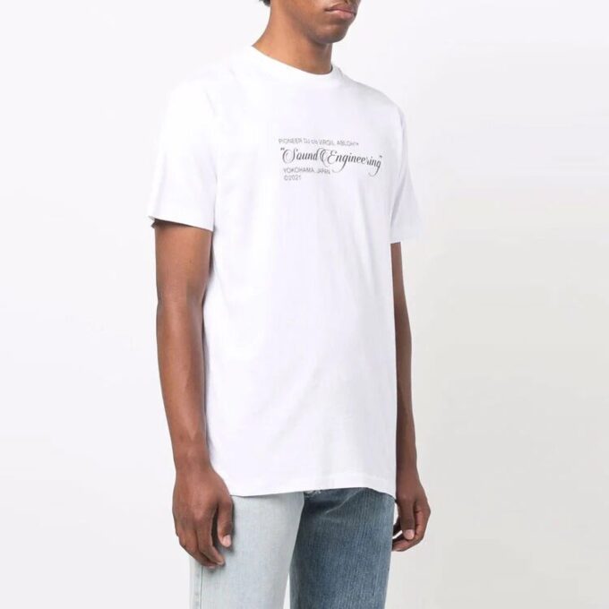 Off-White Męska koszulka z krótkim rękawem i okrągłym dekoltem z nadrukiem w stylu malarskim, kolekcja SS21, kolor biały