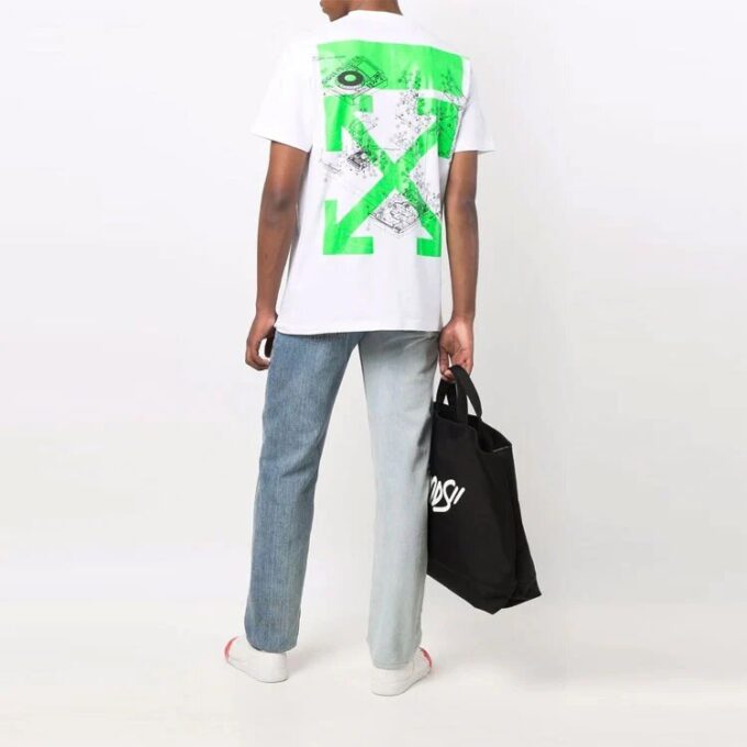 Off-White Męska koszulka z krótkim rękawem i okrągłym dekoltem z nadrukiem w stylu malarskim, kolekcja SS21, kolor biały