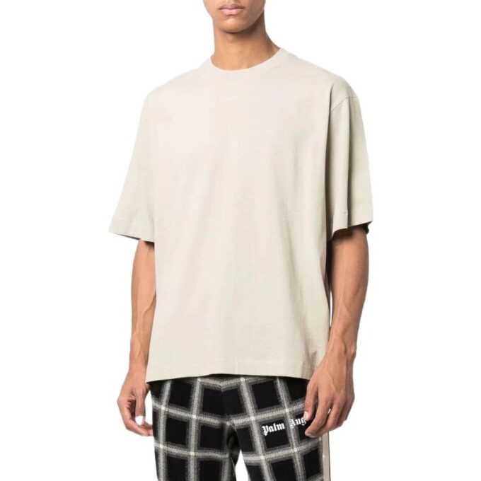 Off-White Męska koszulka z krótkim rękawem w jednolitym kolorze z gumową strzałką, kolekcja SS22, kremowo-biała