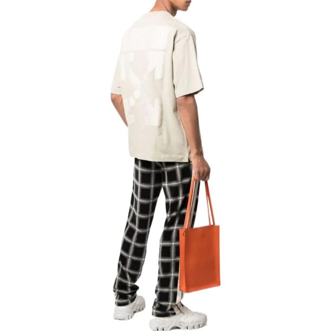 Off-White Męska koszulka z krótkim rękawem w jednolitym kolorze z gumową strzałką, kolekcja SS22, kremowo-biała