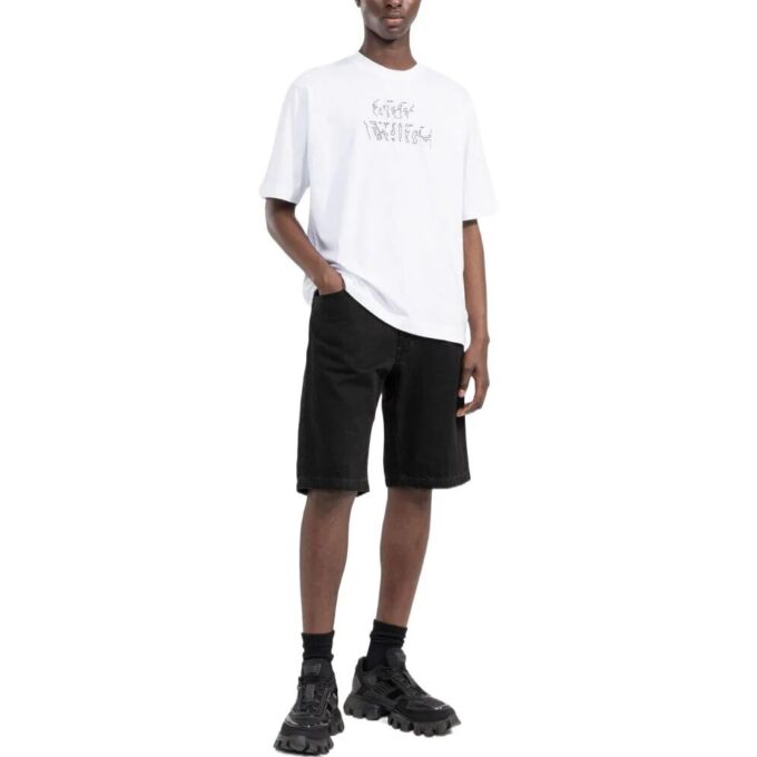 Off-White Męska koszulka z krótkim rękawem w jednolitym kolorze z wzorem strzałek, kolekcja SS22, kolor biały