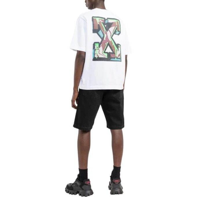 Off-White Męska koszulka z krótkim rękawem w jednolitym kolorze z wzorem strzałek, kolekcja SS22, kolor biały