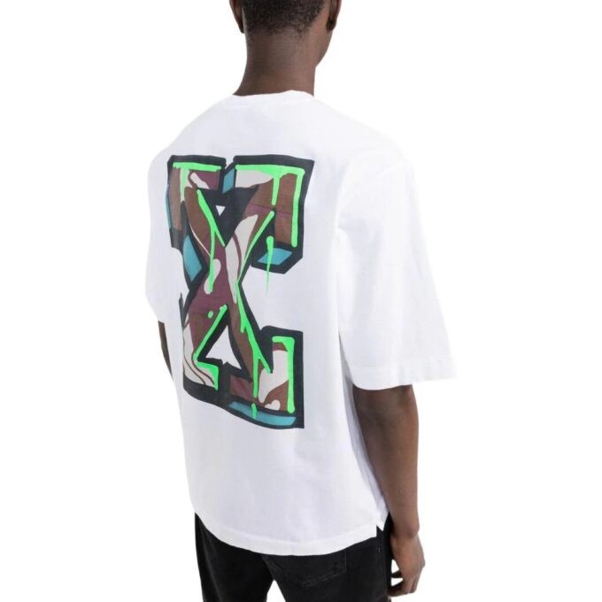 Off-White Męska koszulka z krótkim rękawem w jednolitym kolorze z wzorem strzałek, kolekcja SS22, kolor biały