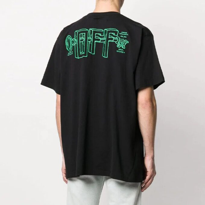 Off-White Męska koszulka z krótkim rękawem w luźnym kroju, z haftowanym logo C/O VIRGIL ABLOH, czarna