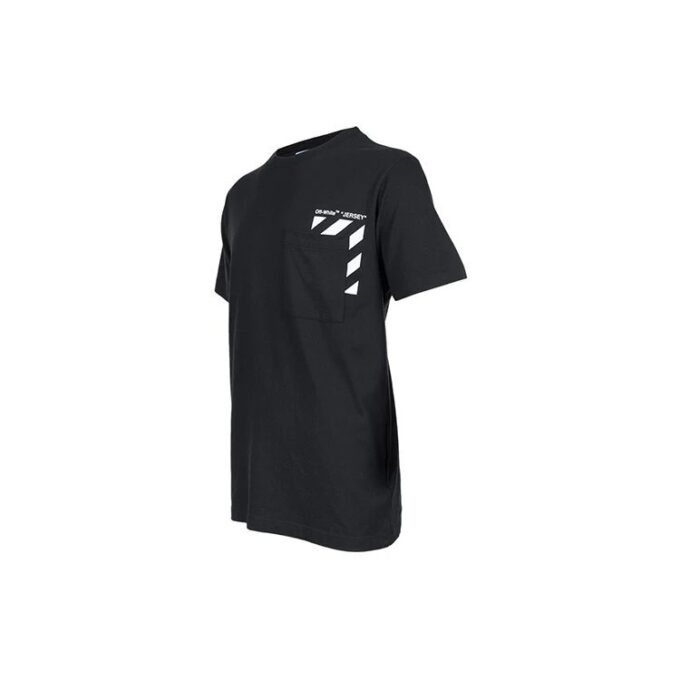 Off-White Męska koszulka z krótkim rękawem z nadrukiem alfabetu w paski z kolekcji SS22, wersja w szortach, czarna