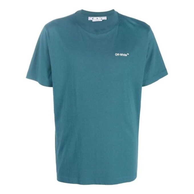 Off-White Męska koszulka z krótkim rękawem z nadrukiem logo strzałki w jednolitym kolorze, kolekcja SS22, wersja niebieska T-shirt
