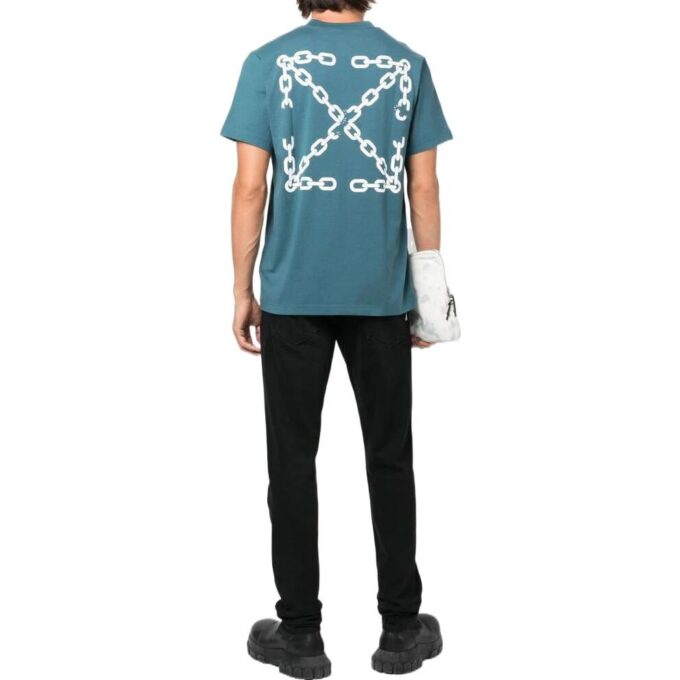 Off-White Męska koszulka z krótkim rękawem z nadrukiem logo strzałki w jednolitym kolorze, kolekcja SS22, wersja niebieska T-shirt