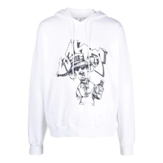 Off-White Męskie SS22 Luźne spodnie z sznurkiem i nadrukiem graffiti, białe