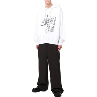 Off-White Męskie SS22 Luźne spodnie z sznurkiem i nadrukiem graffiti, białe