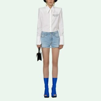 Szorty jeansowe z wypranym logo Off-White, wersja Ordinary, niebieskie