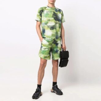 Szorty sportowe Off-White z logo dla mężczyzn, luźny krój, zielone