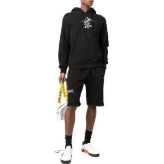 Szorty sportowe z nadrukiem logo SS22, luźny krój, czarne